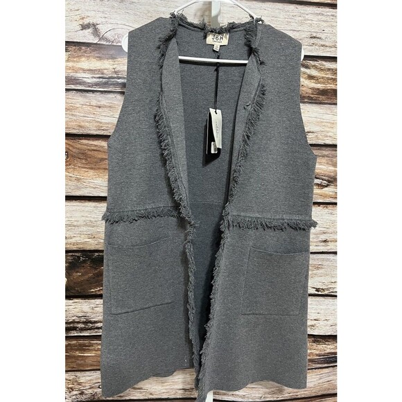 Joh Cashmere Grey Vest Cardigan Sweater With Fringe Trim Warm Medium New - Picture 1 of 10